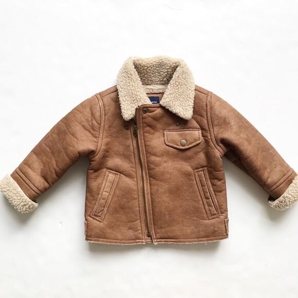 BABygap weathered brown shearling motto style jacket EUC 2T - Picture 1 of 6